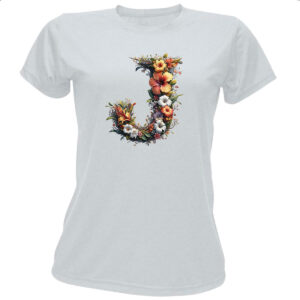 Camiseta Baby Look Alfabeto Floral Letra J
