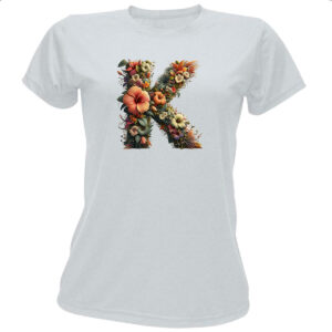 Camiseta Baby Look Alfabeto Floral Letra K