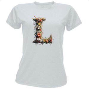 Camiseta Baby Look Alfabeto Floral Letra L