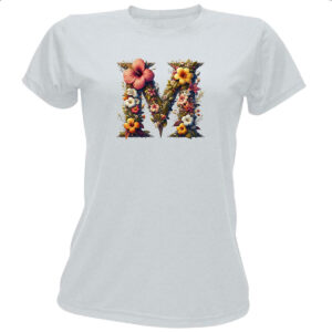 Camiseta Baby Look Alfabeto Floral Letra M