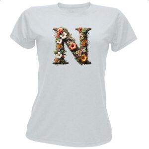 Camiseta Baby Look Alfabeto Floral Letra N