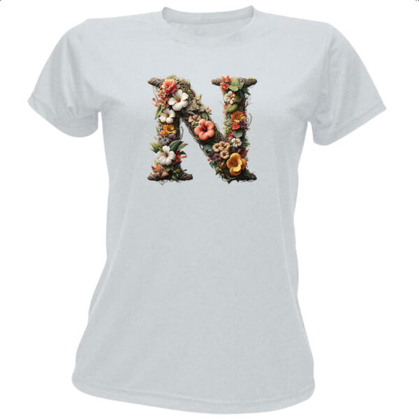 Camiseta Baby Look Alfabeto Floral Letra N