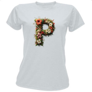 Camiseta Baby Look Alfabeto Floral Letra P
