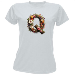 Camiseta Baby Look Alfabeto Floral Letra Q