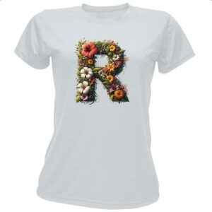 Camiseta Baby Look Alfabeto Floral Letra R