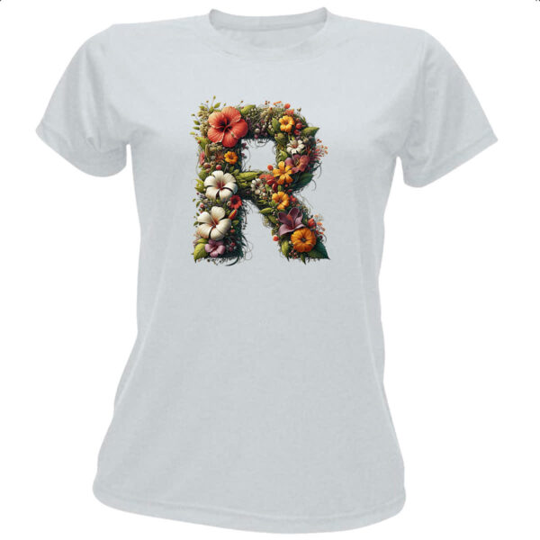 Camiseta Baby Look Alfabeto Floral Letra R