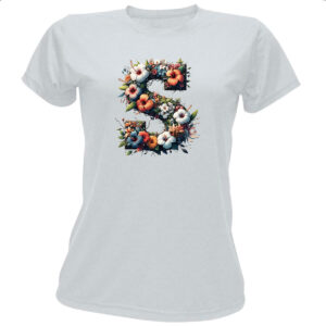 Camiseta Baby Look Alfabeto Floral Letra S