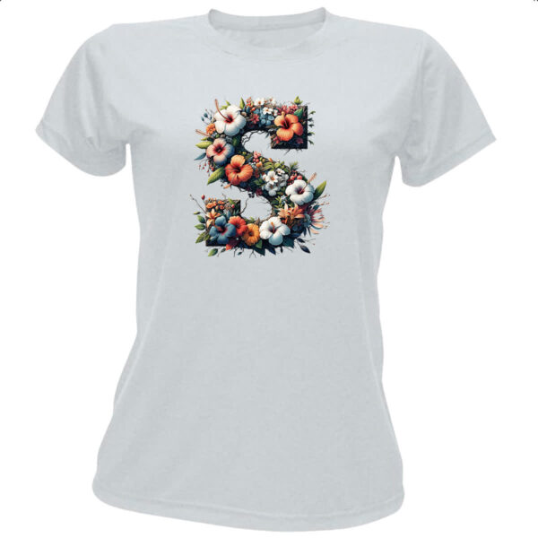 Camiseta Baby Look Alfabeto Floral Letra S
