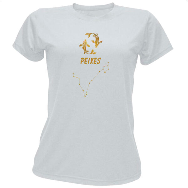 Camiseta Baby Look Signo Peixes Constelacao Dourada