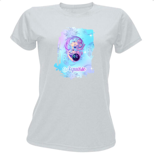 Camiseta Baby Look Aquario fundo zodiacal