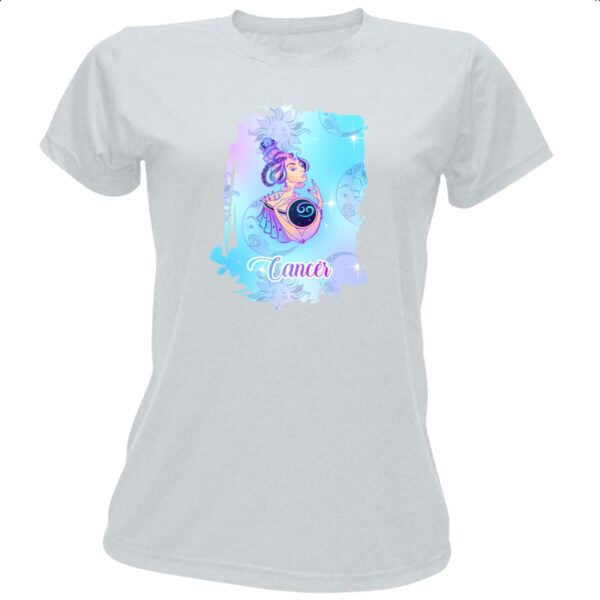 Camiseta Baby Look Cancer fundo zodiacal