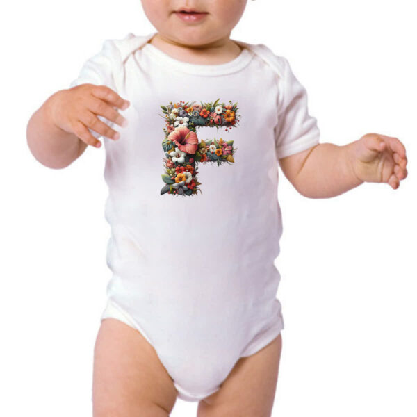 Body infantil Alfabeto Floral Letra F - Imagem 3