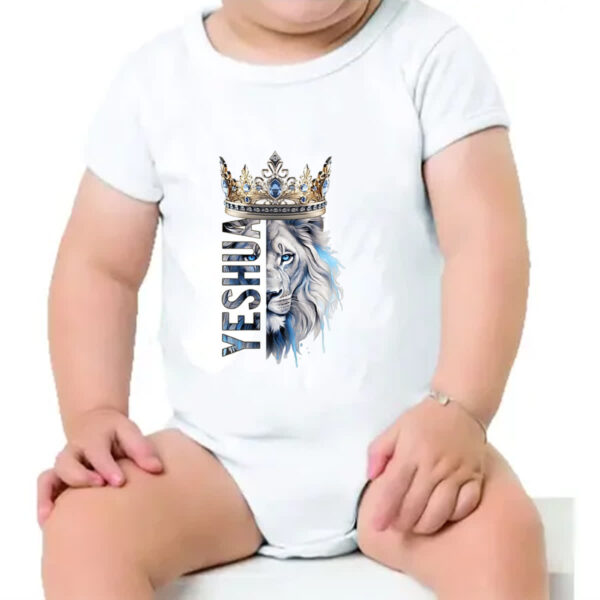 Body infantil Yeshua Leao de Juda Azul Coroa - Imagem 4