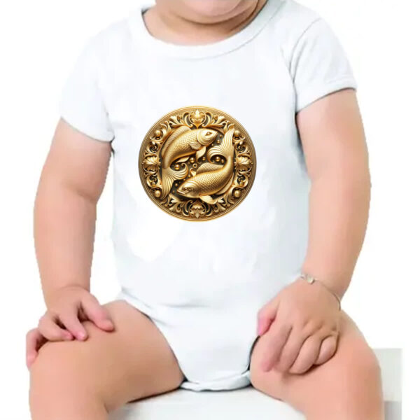 Body infantil Signo de Peixes moeda de ouro - Imagem 4
