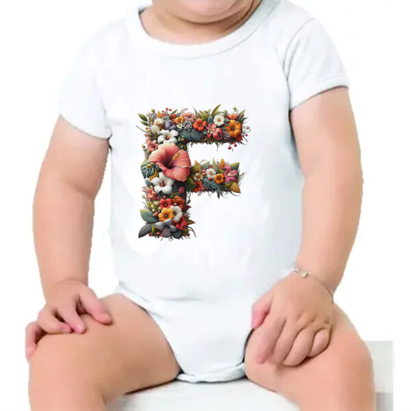 Body infantil Alfabeto Floral Letra F - Imagem 4