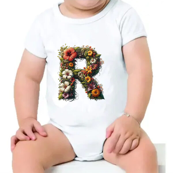 Body infantil Alfabeto Floral Letra R - Imagem 4