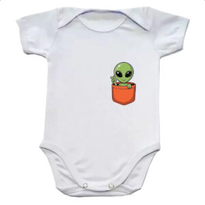 Body infantil Alien no bolso laranja