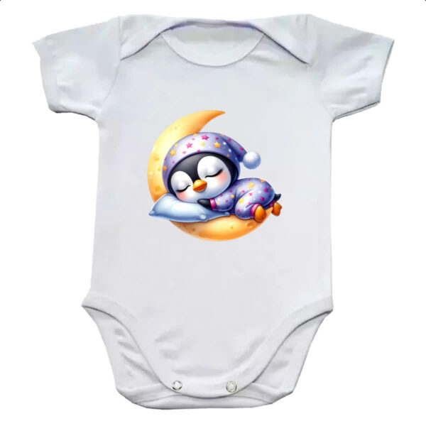 Body infantil Cute Pinguim dormindo na Lua