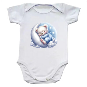 Body infantil Cute Urso Polar dormindo na Lua