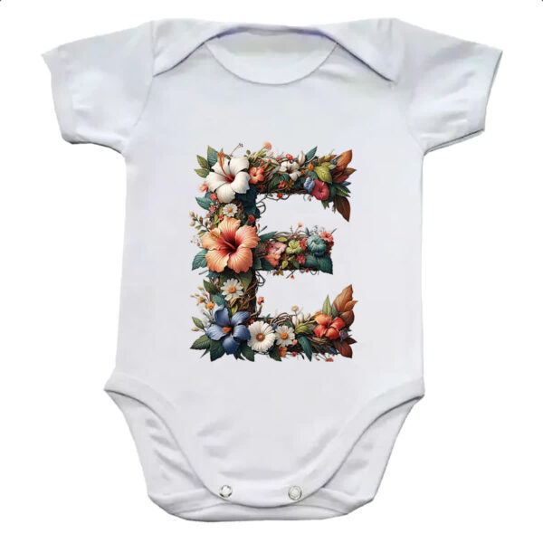 Body infantil Alfabeto Floral Letra E