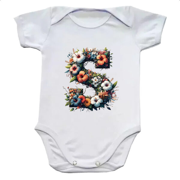 Body infantil Alfabeto Floral Letra S