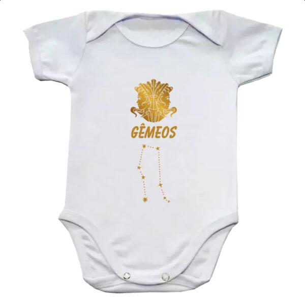 Body infantil Signo Gemeos Constelacao Dourada