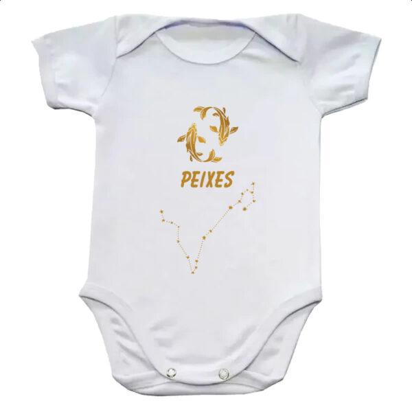 Body infantil Signo Peixes Constelacao Dourada