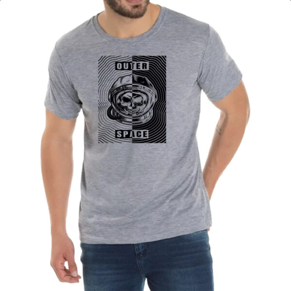 Camiseta Cinza Caveira Atronauta Outer Space - Imagem 2