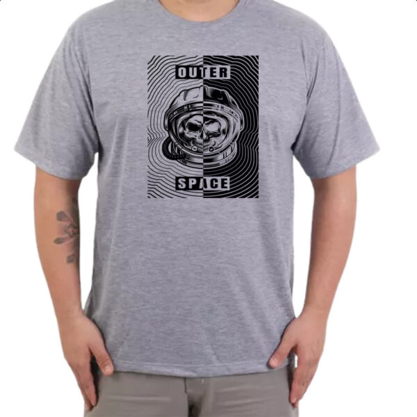 Camiseta Cinza Caveira Atronauta Outer Space - Imagem 3