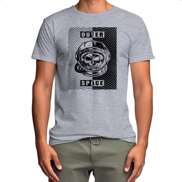 Camiseta Cinza Caveira Atronauta Outer Space - Imagem 4