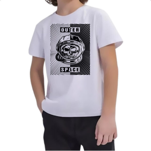 Camiseta Infanto Juvenil Caveira Atronauta Outer Space - Imagem 2