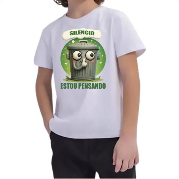 Camiseta Infanto Juvenil Lata de Lixo pensando - Imagem 2