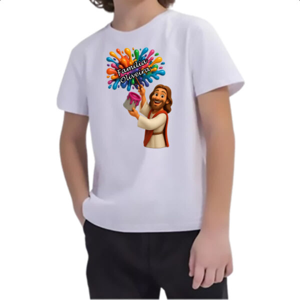 Camiseta Infanto Juvenil Jesus Escrevendo Familia Oliveira - Imagem 2