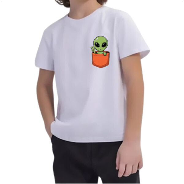 Camiseta Infanto Juvenil Alien no bolso laranja - Imagem 2