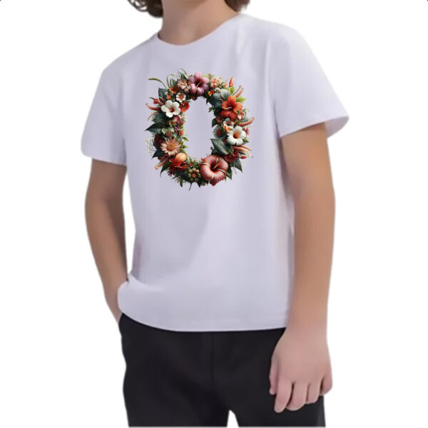 Camiseta Infanto Juvenil Alfabeto Floral Letra O - Imagem 2