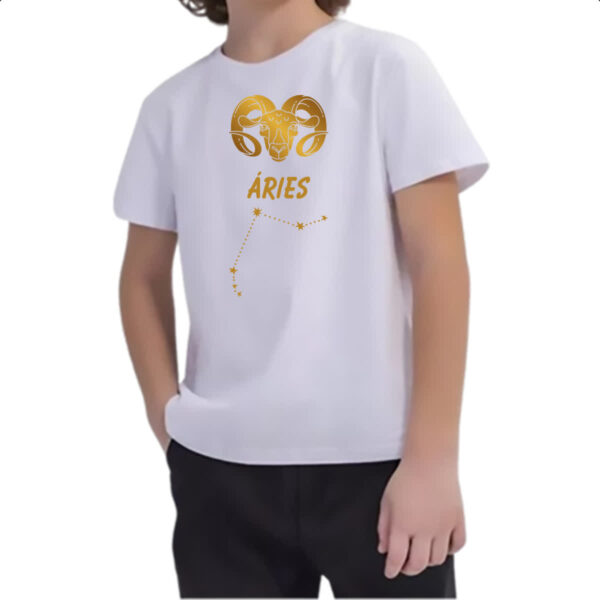 Camiseta Infanto Juvenil Signo Aries Constelacao Dourada - Imagem 2