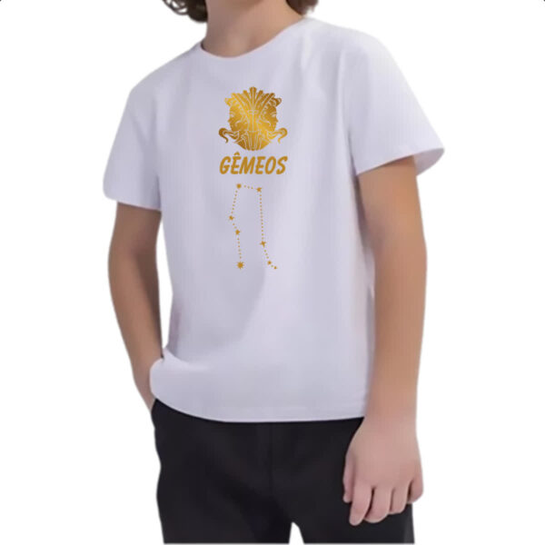 Camiseta Infanto Juvenil Signo Gemeos Constelacao Dourada - Imagem 2