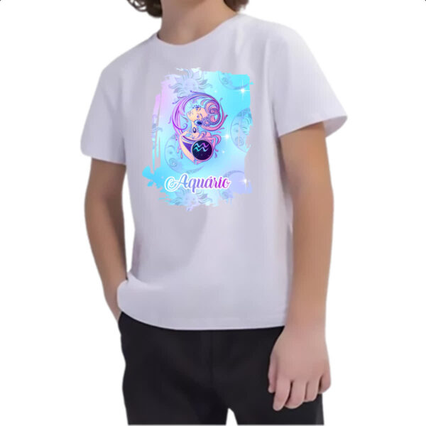 Camiseta Infanto Juvenil Aquario fundo zodiacal - Imagem 2