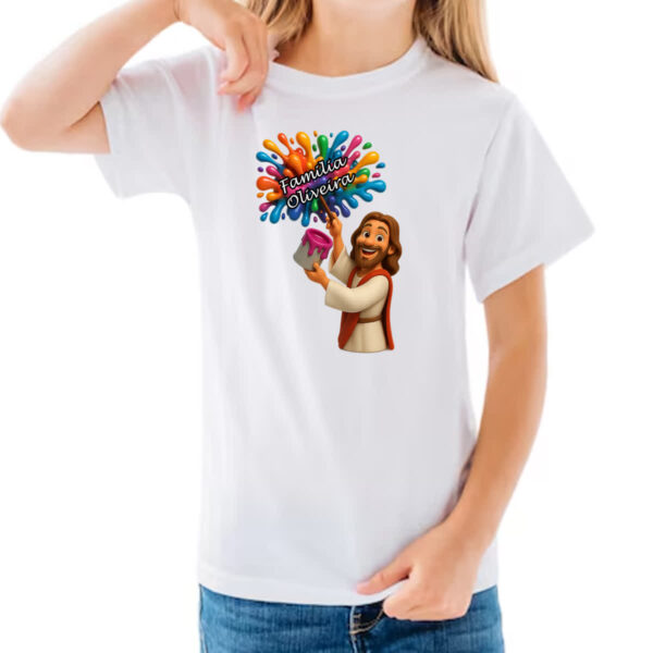 Camiseta Infanto Juvenil Jesus Escrevendo Familia Oliveira - Imagem 3