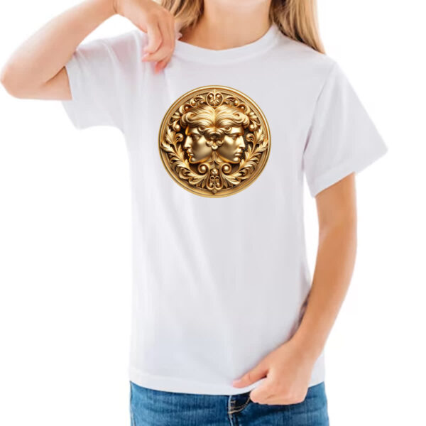 Camiseta Infanto Juvenil Signo de Gemeos moeda de ouro - Imagem 3