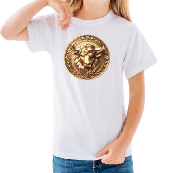 Camiseta Infanto Juvenil Signo de Touro moeda de ouro - Imagem 3