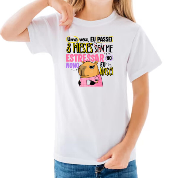 Camiseta Infanto Juvenil Capivara Sem estressar rosa - Imagem 3