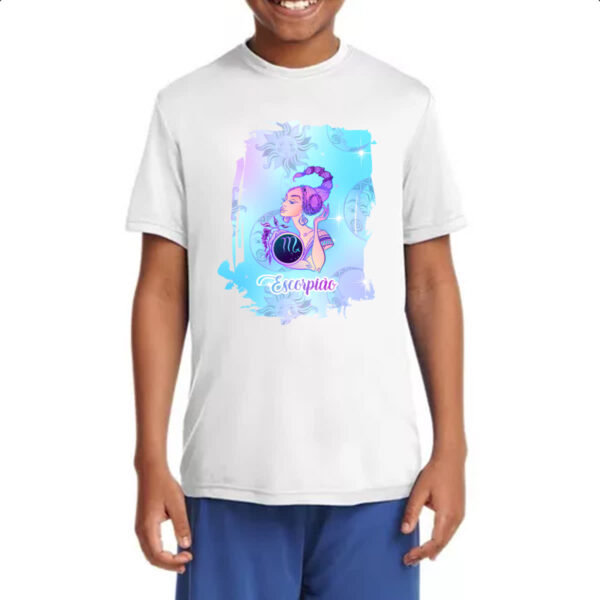 Camiseta Infanto Juvenil Escorpiao fundo zodiacal - Imagem 4