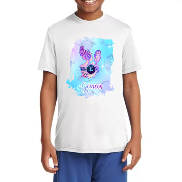 Camiseta Infanto Juvenil Gemeos fundo zodiacal - Imagem 4