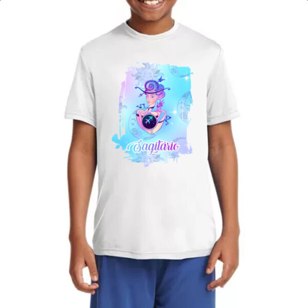 Camiseta Infanto Juvenil Sagitario fundo zodiacal - Imagem 4