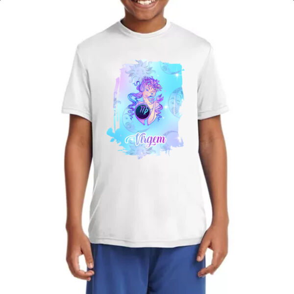 Camiseta Infanto Juvenil Virgem fundo zodiacal - Imagem 4