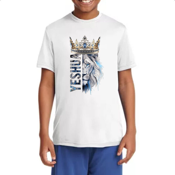 Camiseta Infanto Juvenil Yeshua Leao de Juda Azul Coroa - Imagem 4