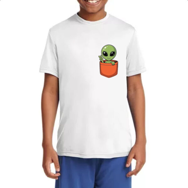 Camiseta Infanto Juvenil Alien no bolso laranja - Imagem 4