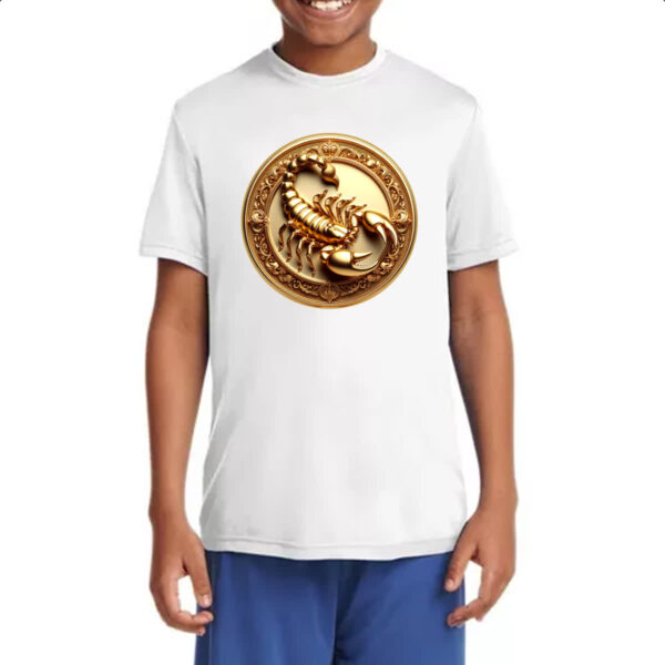 Camiseta Infanto Juvenil Signo de Escorpiao moeda de ouro - Imagem 4