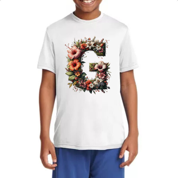 Camiseta Infanto Juvenil Alfabeto Floral Letra G - Imagem 4